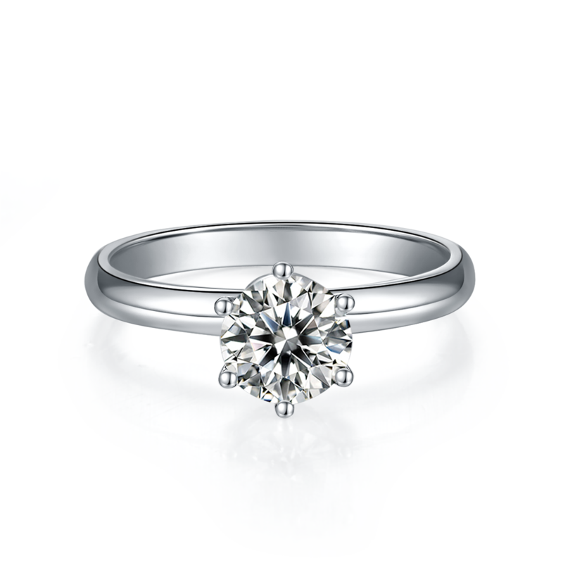直臂爪镶围脖S925银镀白金MoissaniteWomen's Ring1ctD级